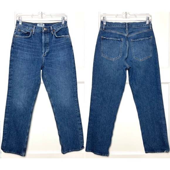 AGOLDE 90s High Rise Medium Wash Denim Button Fly Ankle Crop Straight Jeans 27 - Picture 8 of 13